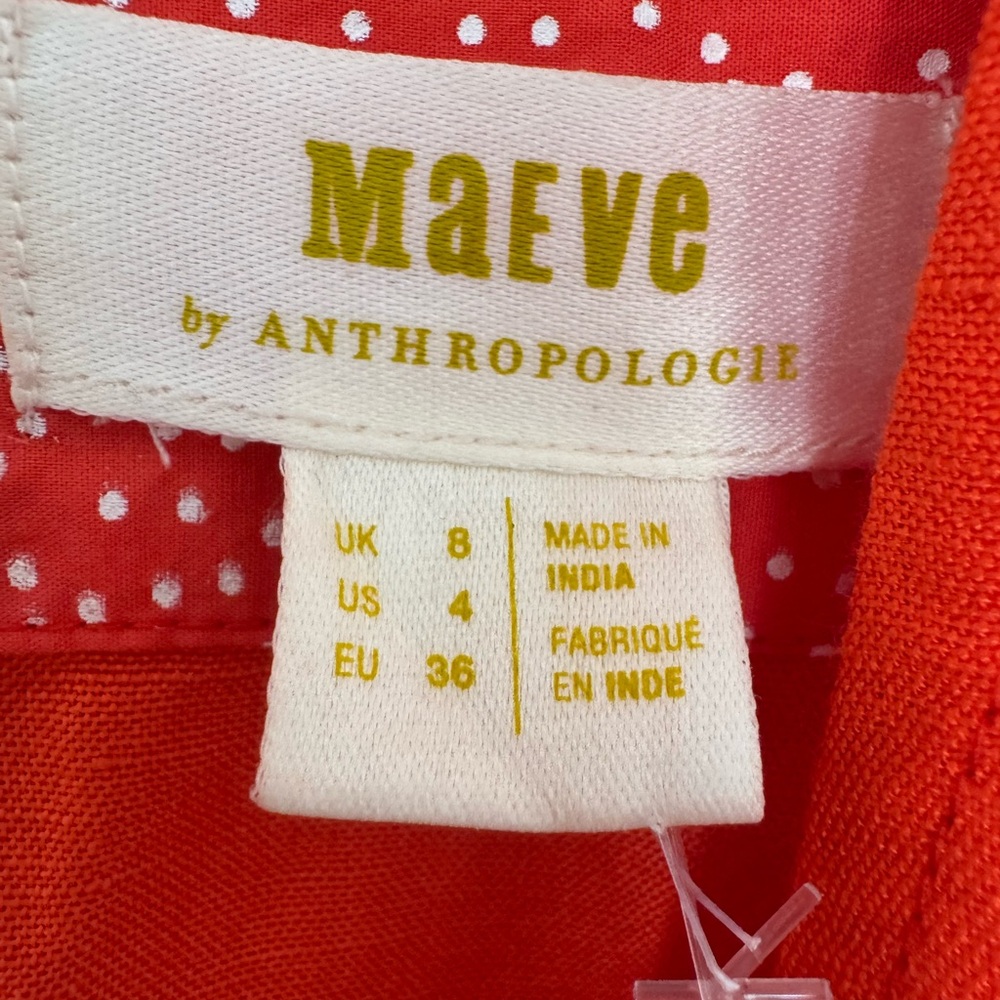 NWT MAEVE ANTHROPOLOGIE Coral Short Sleeve Linen Tie Front Crop Top Size 4 NWT - Picture 6 of 13